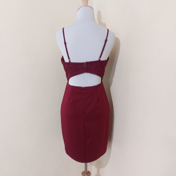 Lulu's Late Night Snack Wine Red Lace Backless Bodycon Event Dress Womens Small - Picture 7 of 14